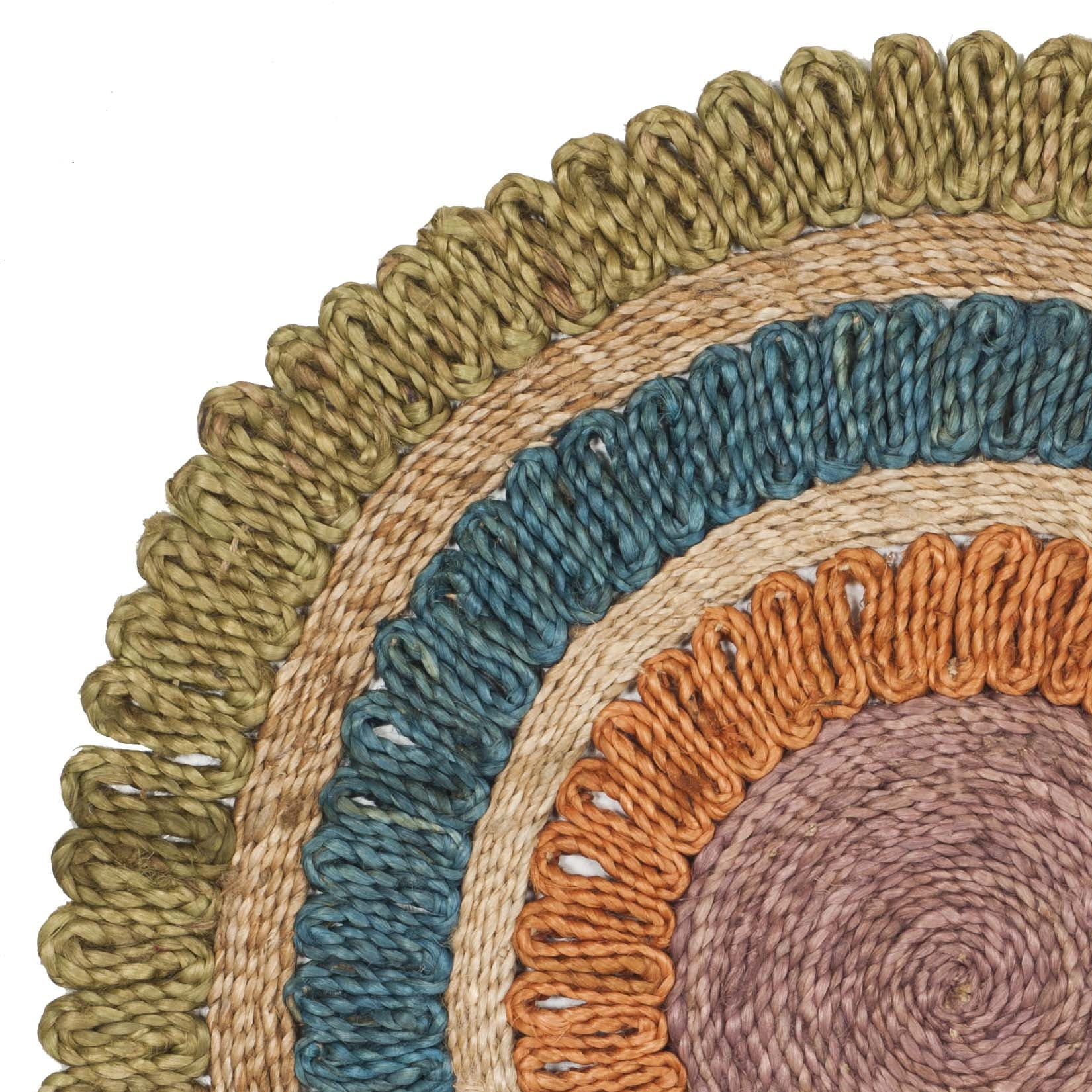 SAFAVIEH Natural Fiber Tanja Braided Jute Area Rug, Green/Multi, 7' x 7' Round