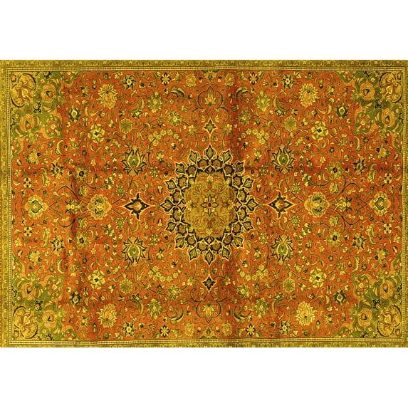Ahgly Company Indoor Rectangle Medallion Yellow Traditional Area Rugs, 4' x 6'