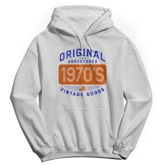 Original & Unrestored Built In The Seventies 2 Graphic White Men's Cotton Pullover Hoodie