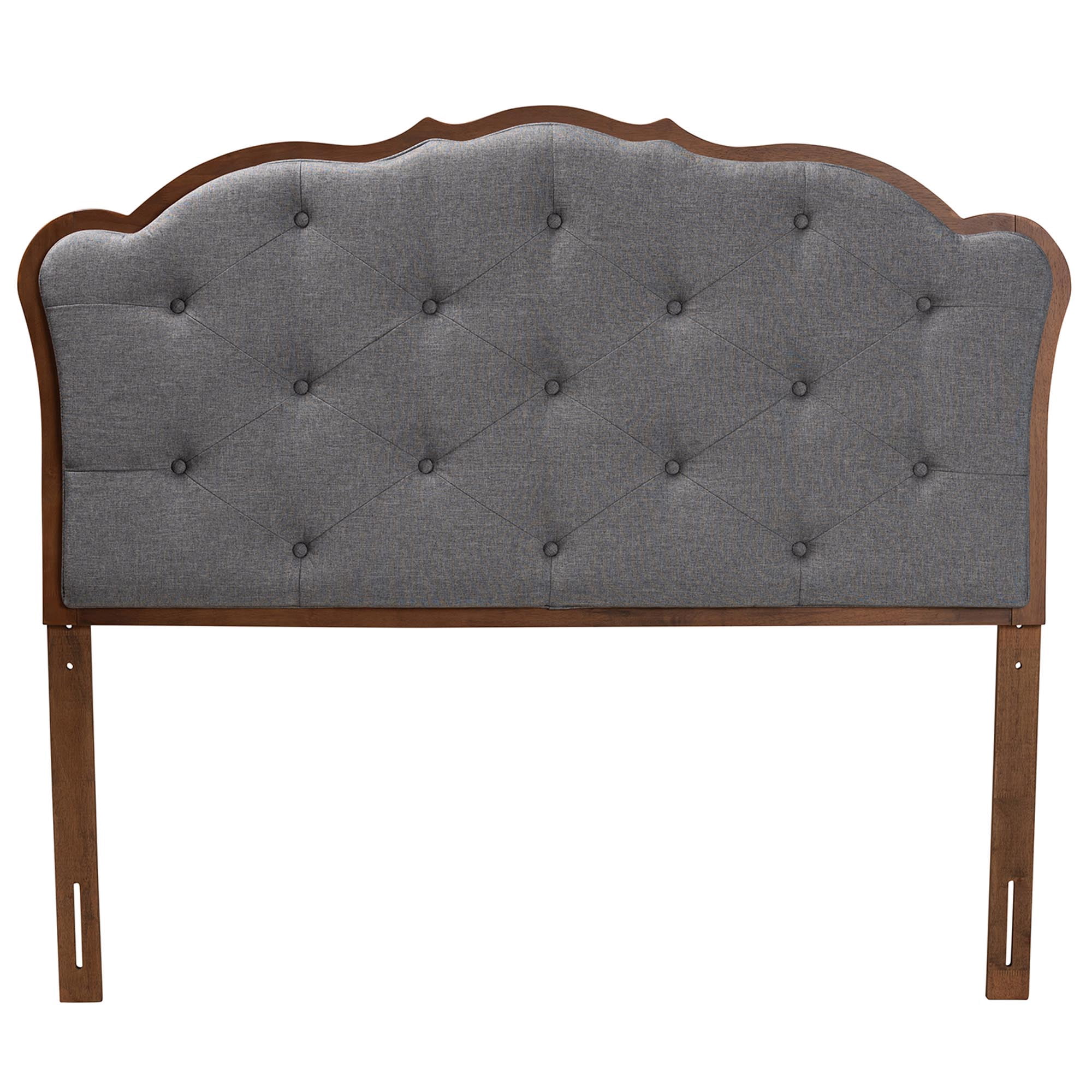 Baxton Studio Leandra Classic and Traditional Grey Fabric and Walnut Brown Finished Wood Queen Size Headboard