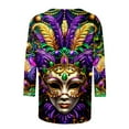 thumbnail image 4 of QATAINLAV Today's Deals Of The Day Womens Mardi Gras 3/4 Tshirts 2024 Plus Size Tops Round Neck Pullover Blouses Carnival Party Basic Graphic Tees Multicolor XL, 4 of 6
