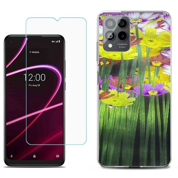 Slim-Fit Gel TPU Phone Case for T-Mobile Revvl 6 Pro 5G, with Tempered Glass Screen Protector, by OneToughShield ® - Dream Flower