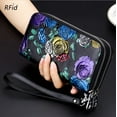 thumbnail image 7 of Women Genuine Leather Wallet with Wrist Strap, Double Zipped Embossed Flower Floral Hand Painted Wrislet Clutch Purse, RFID Blocking, 7 of 7