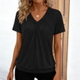 thumbnail image 2 of HVOBTTY Women's Summer Soft Fashion Solid Color V Neck Short Sleeve Loose Breathable Versatile Daily Pullover Comfy Sport Tee Shirt Black, XL, 2 of 5