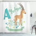 thumbnail image 1 of Antelope Shower Curtain, Zoo Alphabet Themed Floral Graphic of Animal and Typographic Elements, Fabric Bathroom Set with Hooks, 69W X 70L Inches, Multicolor, by Ambesonne, 1 of 2