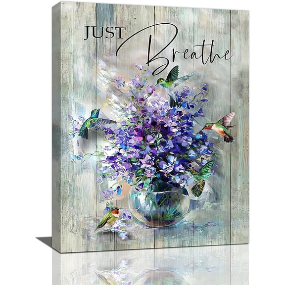 Bathroom Wall Art Farmhouse Bathroom Wall Decor Purple Flower Hummingbird Canvas Painting Prints Rustic Bathroom Pictures for Wall Modern Artwork Home Decoration for Bathroom Bedroom 12"x16"