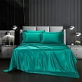 thumbnail image 2 of 6 Piece Satin Bedding Sheet Pillowcase Set Deep Pocket Luxury Rich Silk Silky Super Soft Solid Color Sexy Honeymoon Stain-Resistant Wrinkle Free (Queen,Turquoise), 2 of 8