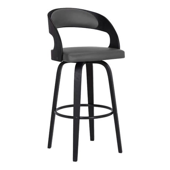 Maklaine 30" Modern Faux Leather/Poplar Solid Hardwood Barstool in Gray