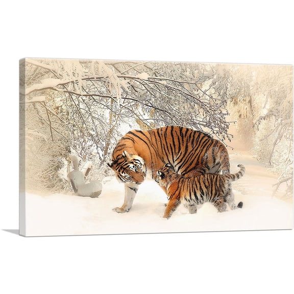 ARTCANVAS Japan Tigers Home decor Canvas Art Print - Size: 26" x 18" (0.75" Deep)