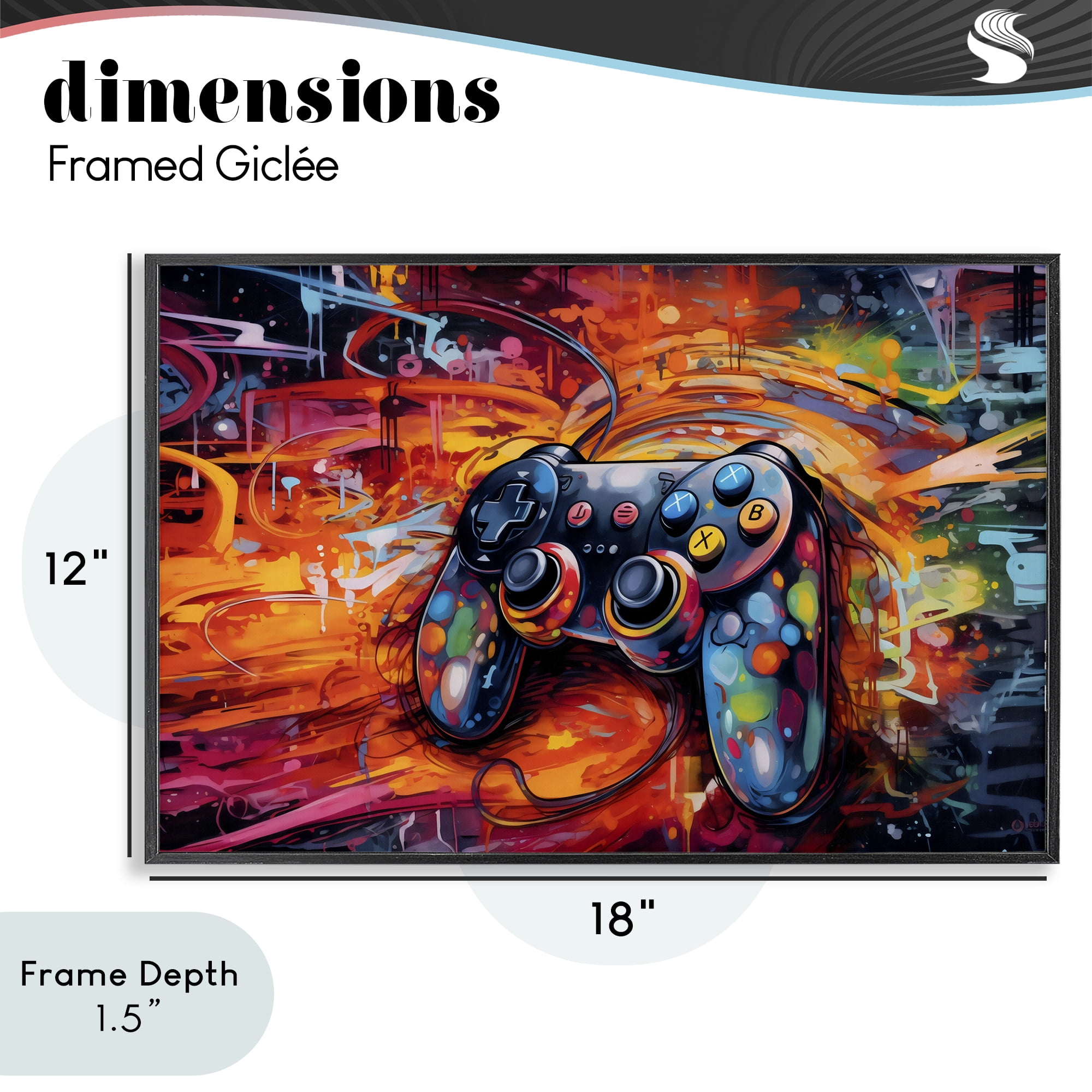 Stupell Industries Gaming Swirl Controller Energy Black Framed Giclee Art, design by Creative Studio