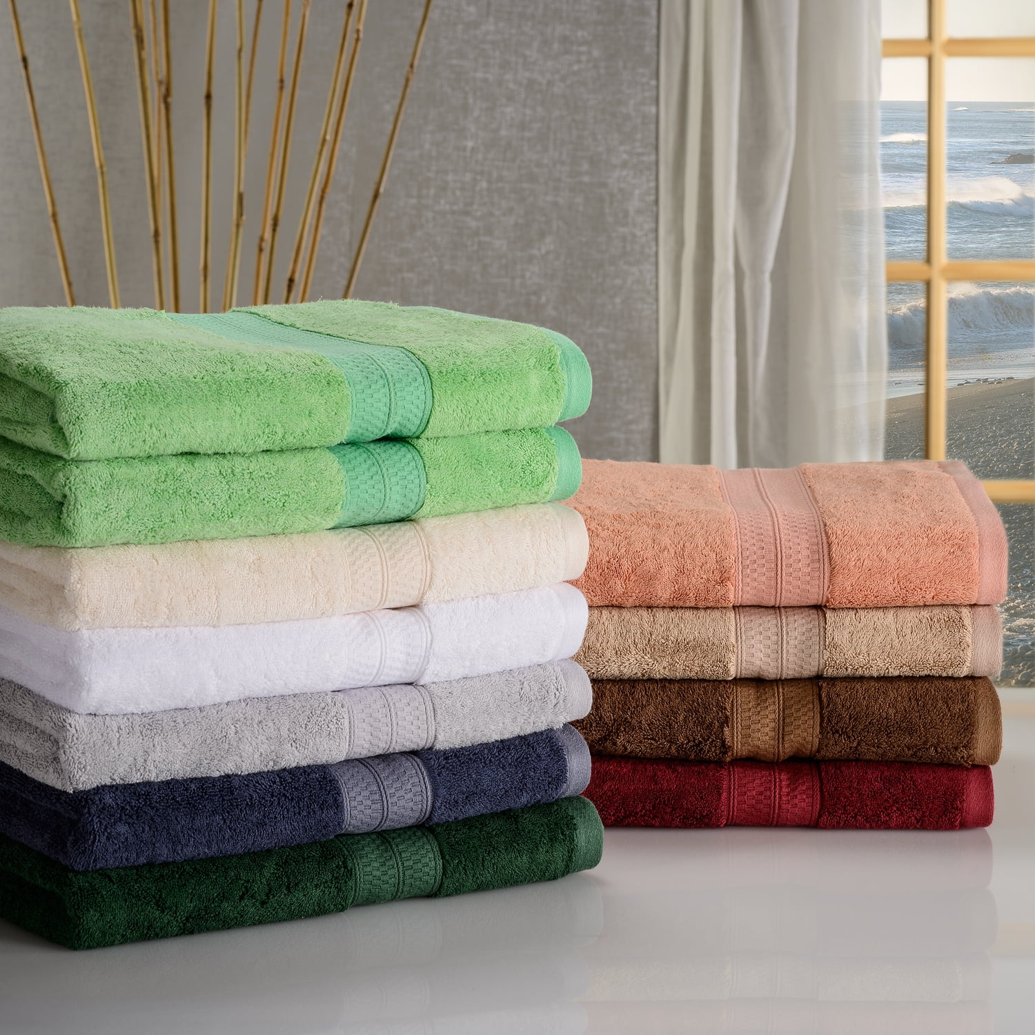 Superior 2 Piece Bath and 6 Piece Hand Towel Set, Rayon From Bamboo and Cotton, Crimson