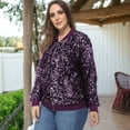 thumbnail image 3 of Women's Plus Size Sequin Bomber Jacket- 2X,Purple, 3 of 7