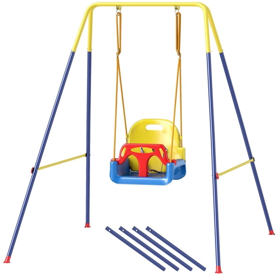 3 in 1 Folding Toddler Swing Set with Adjustable Seat and Safety Belt for Indoor Outdoor Play Blue