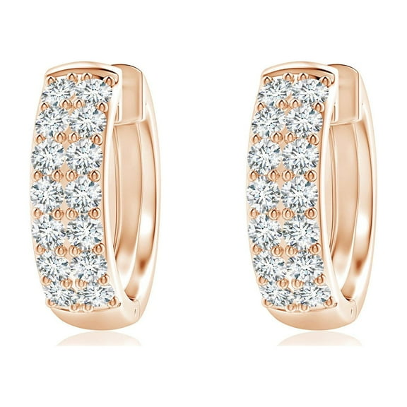 ANGARA Natural Twin-Row Diamond Hoop Earrings in 14K Rose Gold for Women (Size-1.75mm| Color-G| Clarity-VS2) | April Birthstone, Anniversary, Jewelry Gift for Women | Natural Diamond Earrings