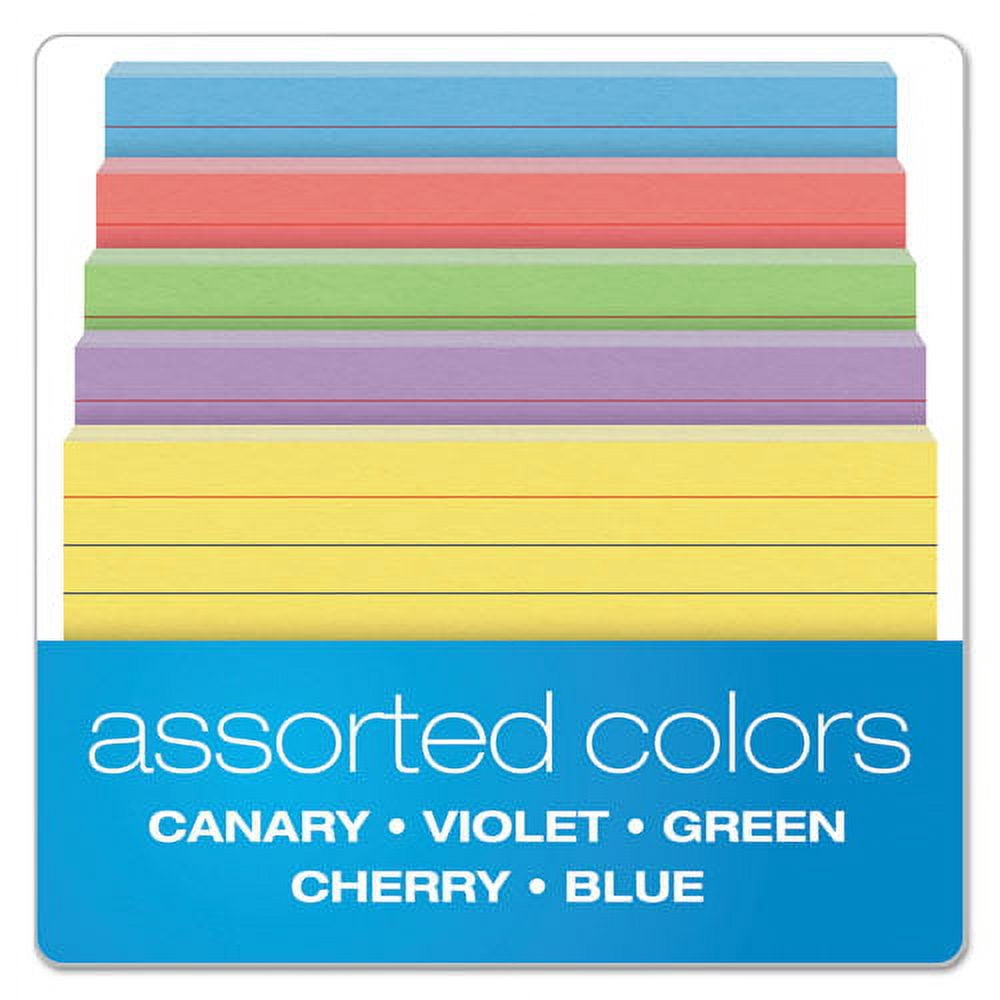 2Pc Oxford Ruled Index Cards, 3 X 5, Blue-Violet-Canary-Green-Cherry, 100-Pack