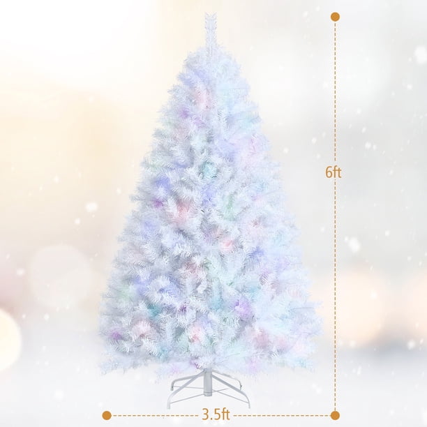 Gymax 6 FT White Artificial Christmas Tree Hinged Unlit Iridescent
