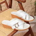 thumbnail image 5 of Women Crisscross Buckle Wedge Slide Sandals Open Toe Slip On Summer Casual Mules White 9, 5 of 9