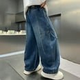 thumbnail image 5 of WMQPNNS Boy's Baggy Jeans Boys Jeans Size 14 Elastic Waist Pull On Denim Pants Classic Straight Wide Leg Jeans for Kids Casual Y2K Streetwear(Size 11-12 Years, Blue-3), 5 of 7