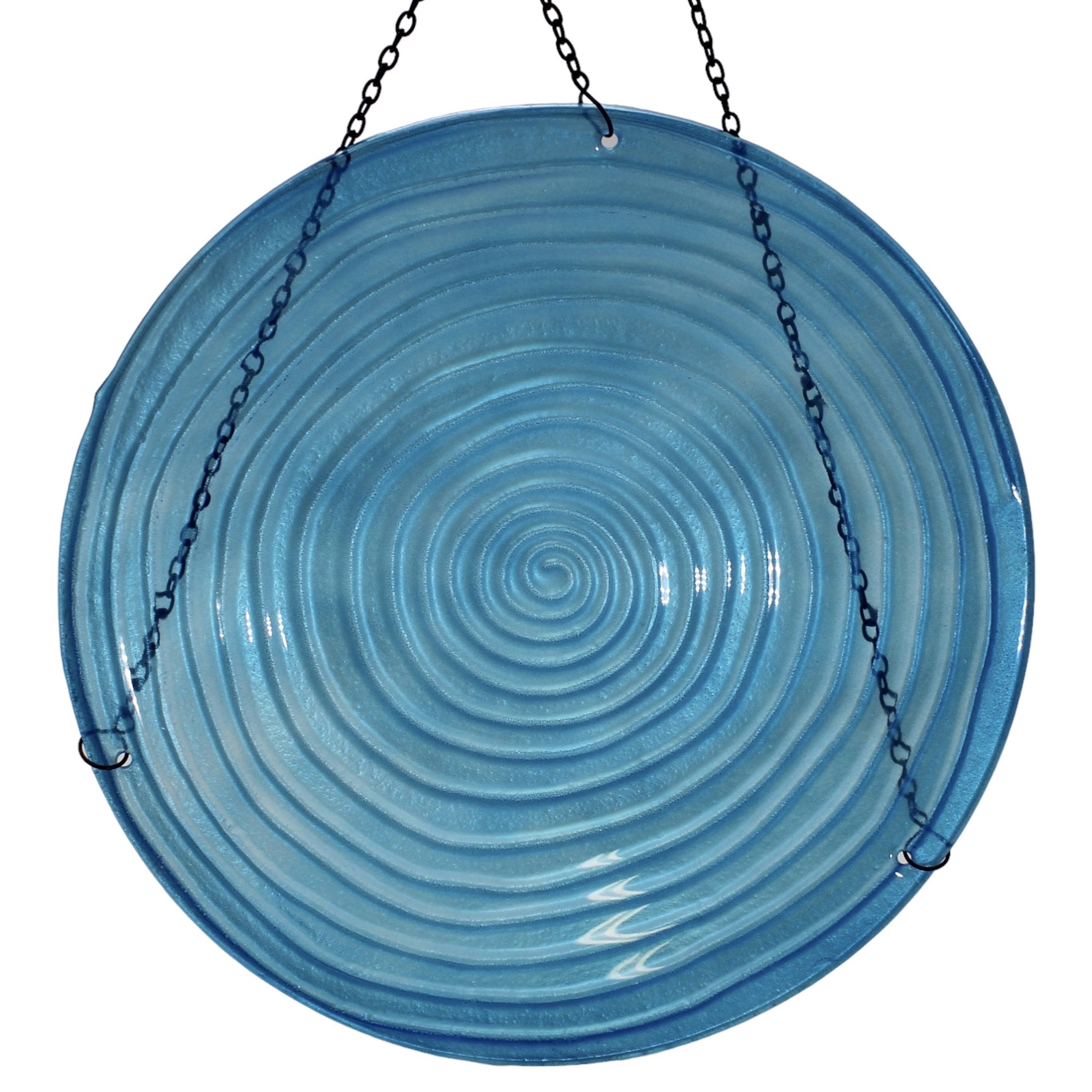 Songbird Essentials Hanging Bird Bath, Outdoor Glass Birdbath, Blue Swirls
