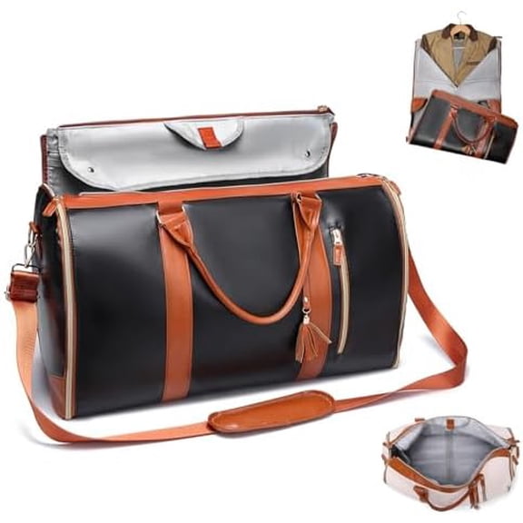 40L Versatile Foldable Backpack Duffel Bag, Convertible Carry-On for Travel with Flat-Opening Clothing Compartment (Black)