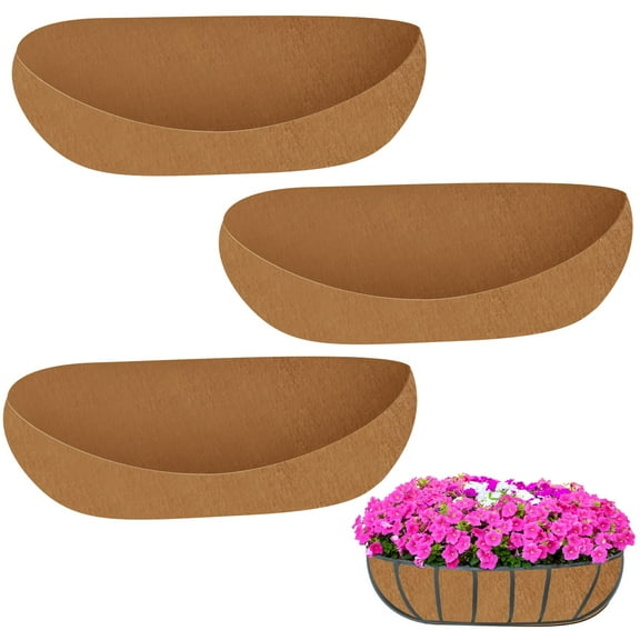 3 Pcs Planter Basket Liners 24 inch Fabric Window Box Liners Felt Trough Planter Liner Replacement Flower Basket Liner Non-Woven Hanging Plant Liner for Vegetables Pot, Fence Flower Baskets