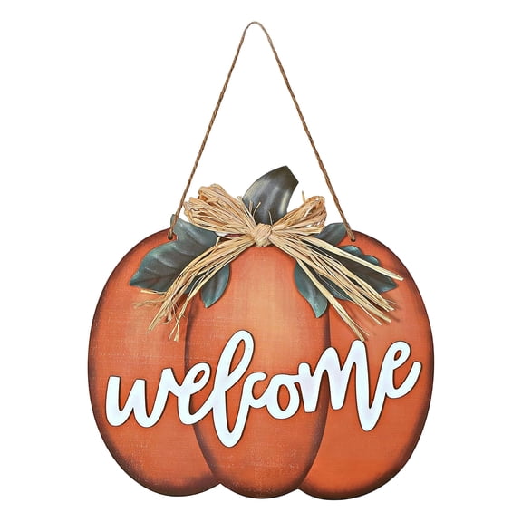 Fall Welcome Sign 12 X 12 Inch Wooden Pumpkin Decor for Front Door Porch, Thanksgiving Autumn Hanging Plaque for Home Farmhouse Fall Decor Outdoor 1 Pack