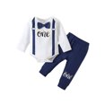 thumbnail image 2 of Musuos Baby Boy Gentleman Clothing Set, 12 18M Letter Print Long Sleeve Bow Romper + Elastic Waist Pants Birthday Outfits, 2 of 9