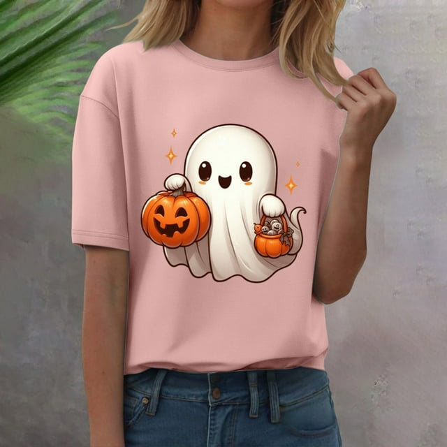 T-Shirt à Manches Courtes pour Femmes Seductiva Liquidation Ventes Aujourd'hui Aubaines Prime Halloween T-Shirt Femmes Manches Courtes Graphique Col Rond Hauts Imprimé Citrouille Décontracté Automne Automne Chandails 2025