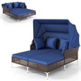 thumbnail image 1 of Costway Outdoor Rattan Double Daybed with  Retractable Canopy & Seat Back Cushions, 1 of 10
