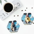 thumbnail image 4 of Vsdgher Cute Daisy Cow A Leather Coasters for Drinks, Durable Drink Coasters 4 Set for Tabletop Protection, Luxurious Home Décor and Housewarming Gift ( {designName})Hexagon, 4 of 6