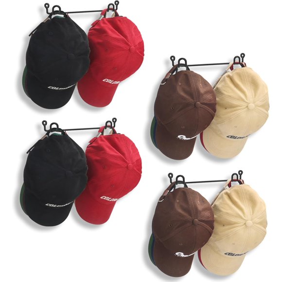 shopwithgreen 4 Pack Hat Rack for Wall, Hat Hook Hanger Storage Organizer for Baseball Caps, Hat Holder Shelf Wall Installation, Hold Up to 24 Caps (Medium)