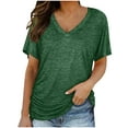 thumbnail image 2 of Htigea Womens Short Sleeve T Shirts V Neck Tops Summer Trendy Comfy Casual Basic Tee Shirt Green,L, 2 of 6