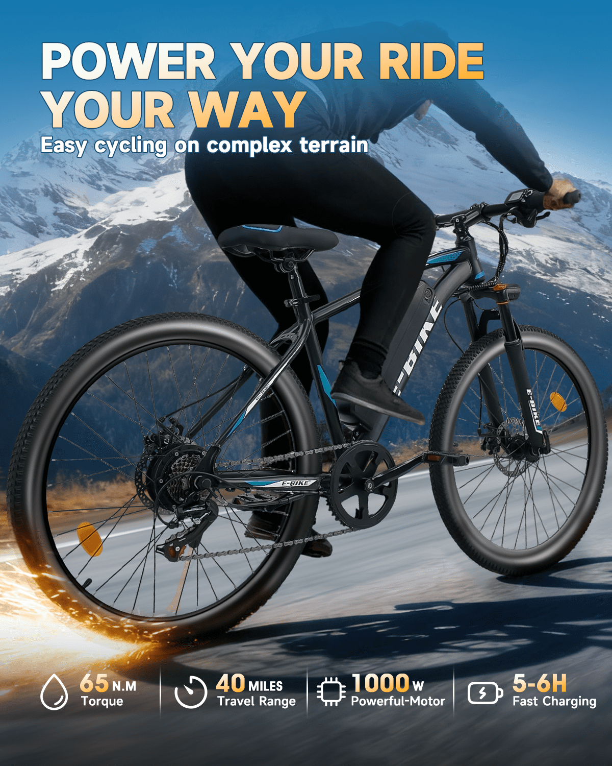 XKJ Electric Bike for Adults,26" Ebike,25MPH, 40+Miles(PAS),Commuting Electric Mountain Bicycle,720Wh Removable Battery,800W Gear Motor,7 Speed,Full Shock Absorber,Electric Bicycles for teens,UL2849
