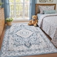 thumbnail image 2 of Macgace 6x9 Washable Rugs for Living Room, Faux Wool Vintage Rug for Bedroom Dining Room, Low Pile Soft Boho Floor Covering Carpet Retro Distressed Medallion Mat Traditional Interiors, Blue & Beige, 2 of 8