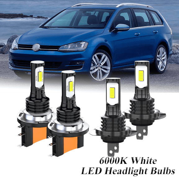 Compatible with Volkswagen Golf SportWagen 2010-2018 – H15 H7 LED Headlight KIT Combo Bulbs(Pack of 4) , 6000K High Low Beam Super Bright White