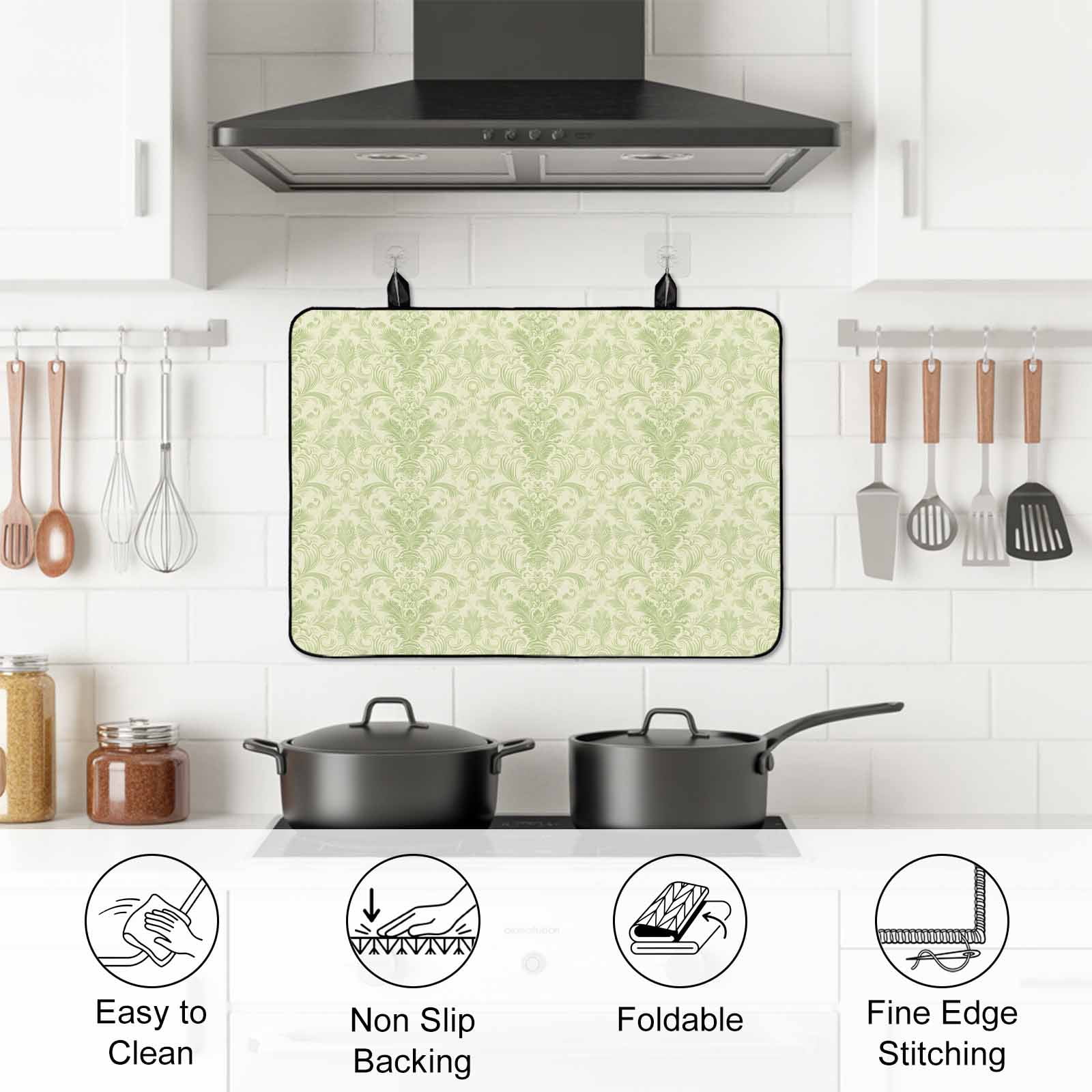 Yellow Baroque Stove Top Cover for Electric Stove, Heat-proof & Non Slip Glass Top Stove Cover Protector, Rustic Luxury Damask Scroll Floral Kitchen Flat Cooktop Rubber Mat 24x21 Inches