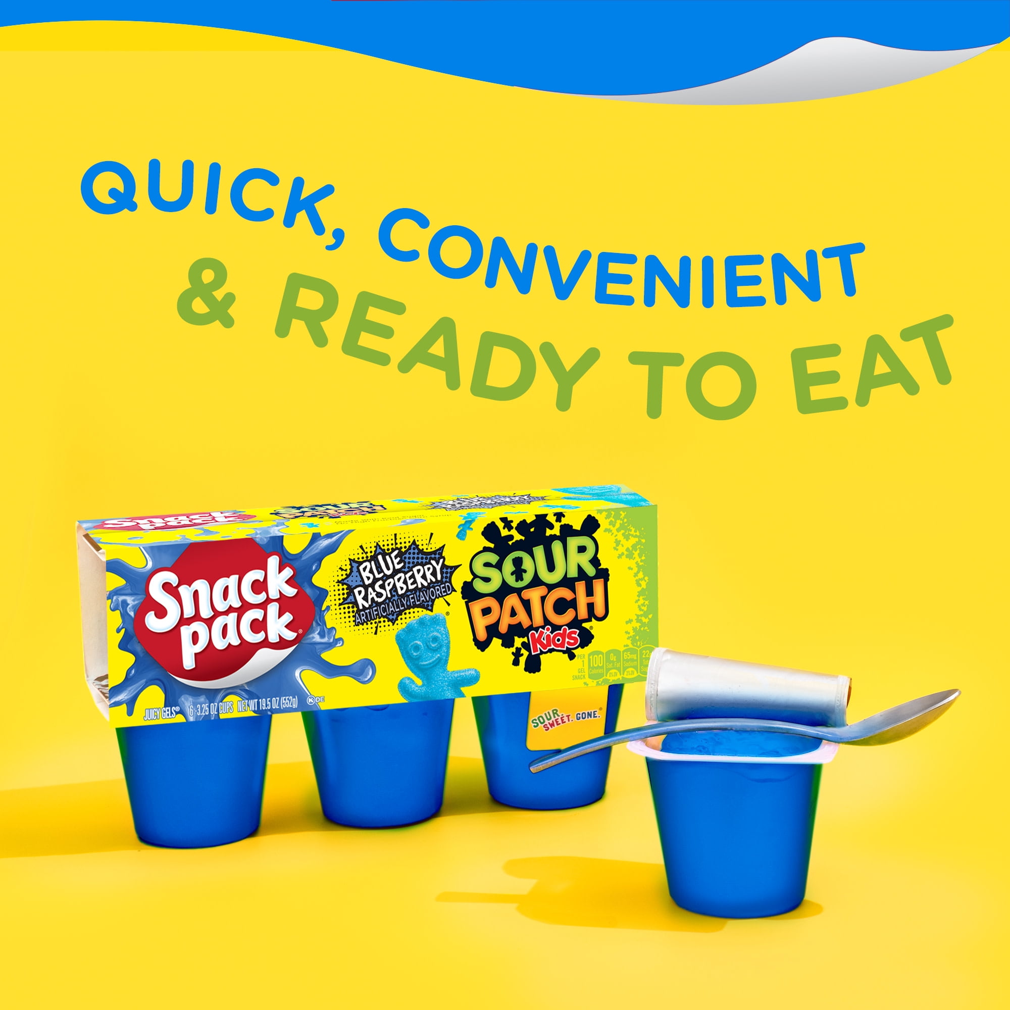 (4 pack) Snack Pack SOUR PATCH KIDS BLUE RASPBERRY Flavored Juicy Gels, 6 Count Snack Cups