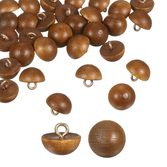 10pcs Wood Buttons 0.47" (12mm) Mushroom Type Domed Round Sewing Button, Brown