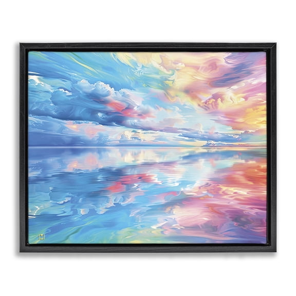 Stupell Industries Modern Prismatic Rainbow Sunset Black Floating Frame Canvas Art, 21 x 17, by Michael Ward