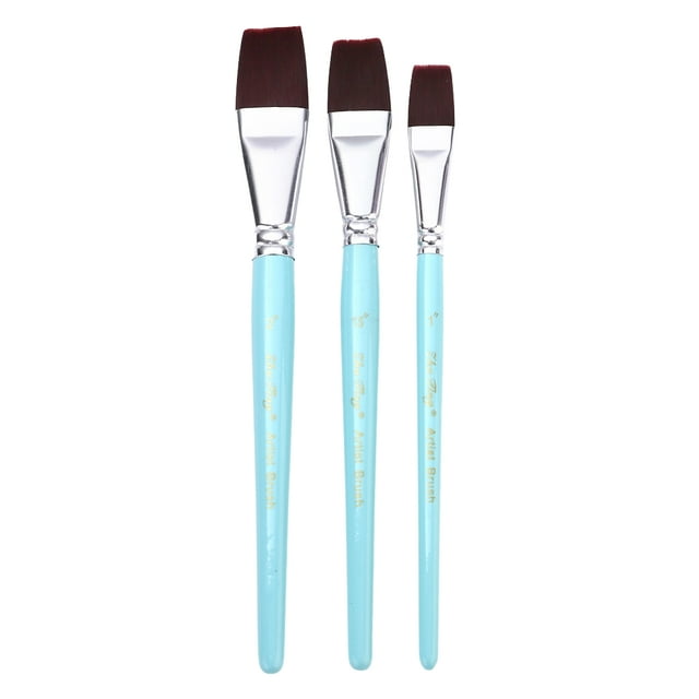 Juego de 3 pinceles de pintura, pincel plano para pintura de acuarela y gouache, pelo de nailon y mango corto de madera, regalo para principiantes, estudiantes, artistas, kits de dibujo, suministros d