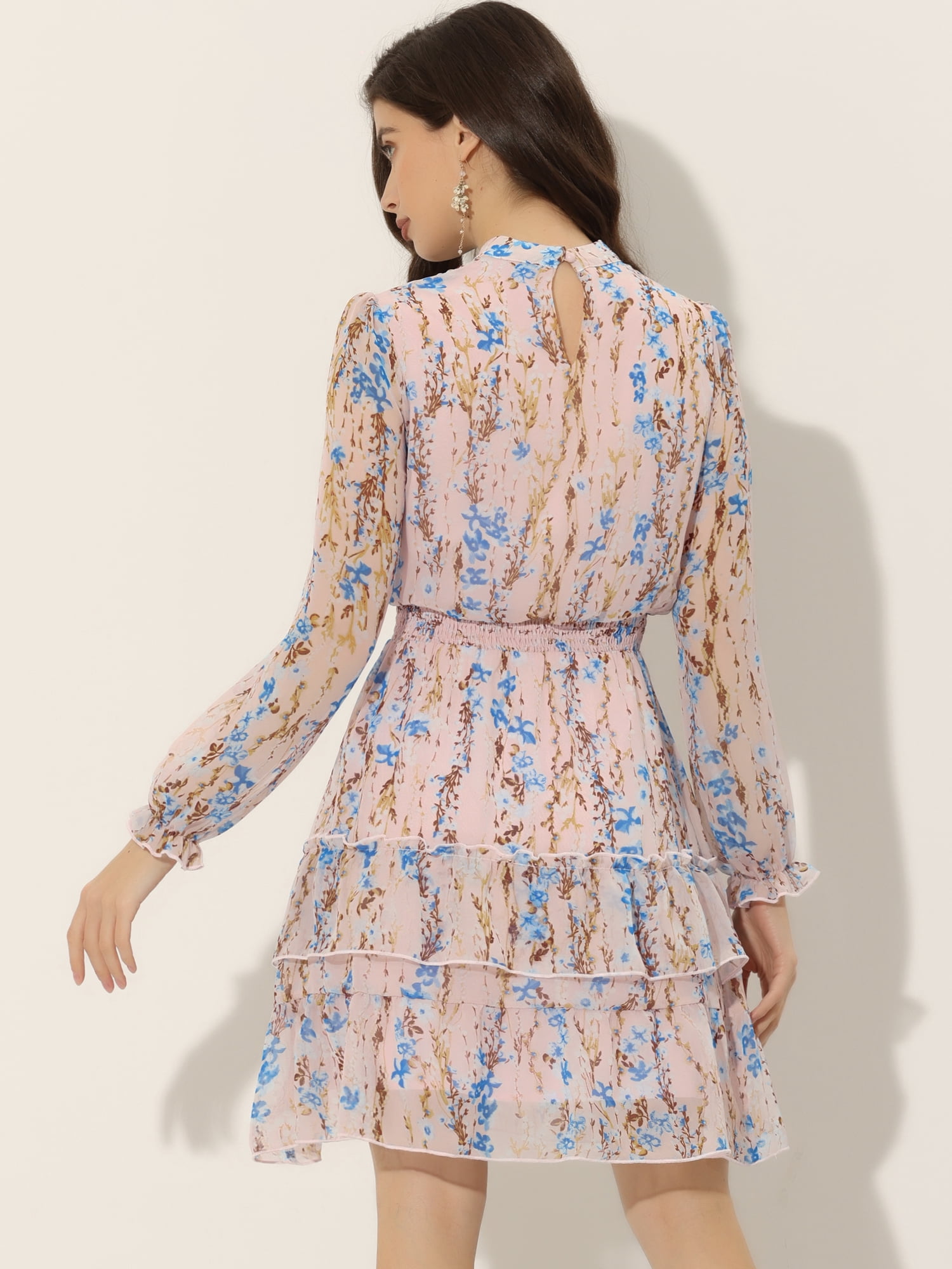 DARING DIVA Sheer Sleeve Floral Chiffon Dress XL Pink