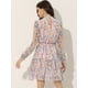 thumbnail image 4 of Vestido de gasa Allegra K de manga larga con dobladillo con volantes y cuello alzado floral para mujer Rosa XL, 4 of 5