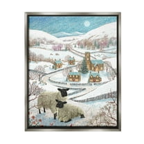 Stupell Industries Sheep on Wintery Hill Animals & Insects Painting Gray Floater Framed Canvas Art Print Wall Art, 25 x 31