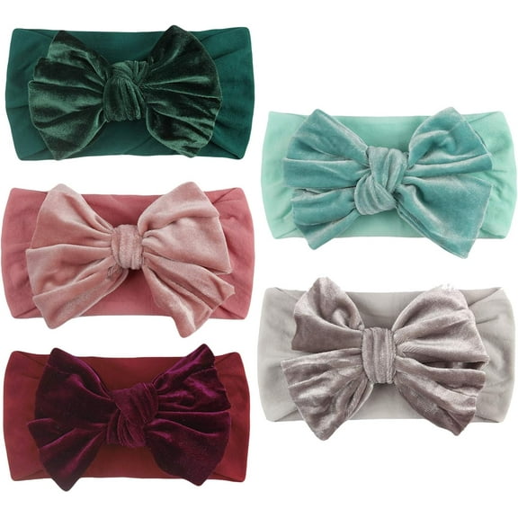 YooGuoGuo 5 Pcs/Set Baby Girls Bow Headband Pleuche Velvet Stretchy Elastic Bow Knotted Turban Toddler Infant Hair Bands Headdress