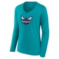 thumbnail image 2 of Women's Aqua Charlotte Hornets Logo Long Sleeve V-Neck T-Shirt, 2 of 3