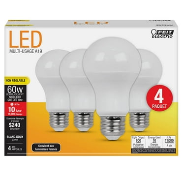 Feit Electric 10 Watt LED (60 Watt Equivalent) Soft White A19, E26, Non-Dimmable (4 Pack)