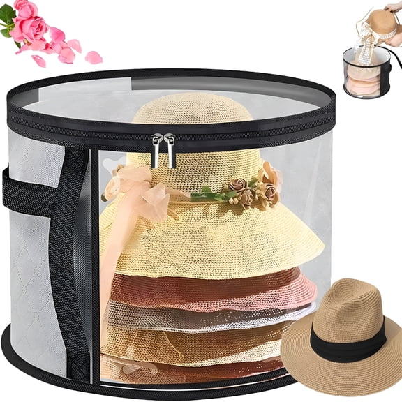 XIBUFE 2026 New Women'S Extra Large Clear Hat Organizer Foldable Wide Brim & Cowboy Hat Storage Box with Lid & Handles, Portable Travel Hat Case, Travel Hat Case