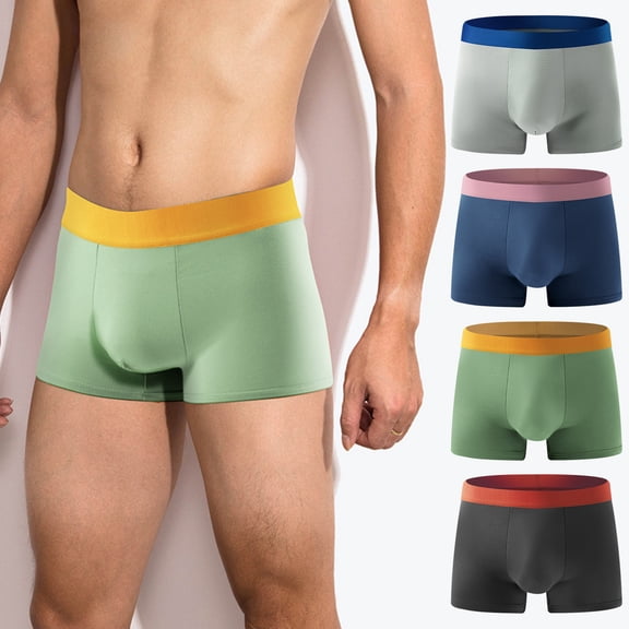 ZenCart Men Boxer Underwear Elastic Mid-rise Tight Cut High Elasticity Shorts Panties Patchwork Color U-Convex Breathable Panties