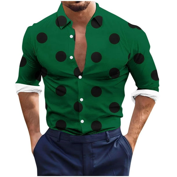Blusa y camisa de manga larga con cuello vuelto para hombre, informal, a la moda, con botones, estampado, de poliéster