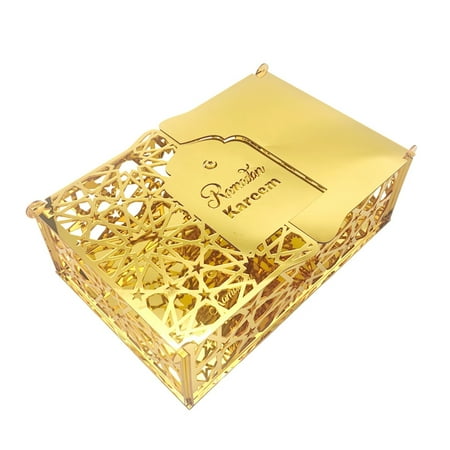 Zcargel Golden Ramadan Kareem Candy Box Acrylic Islamic Geometric Pattern Small 7.9×5.5×2.8in Eid Celebration Gift Box